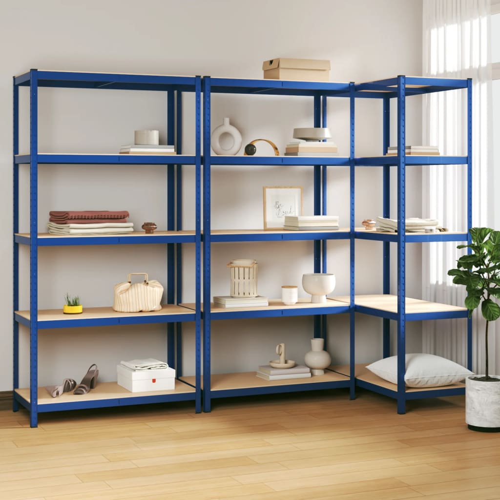 VidaXL Étagères de rangement 3 pcs 5 couches en acier et bois d'ingénierie bleu