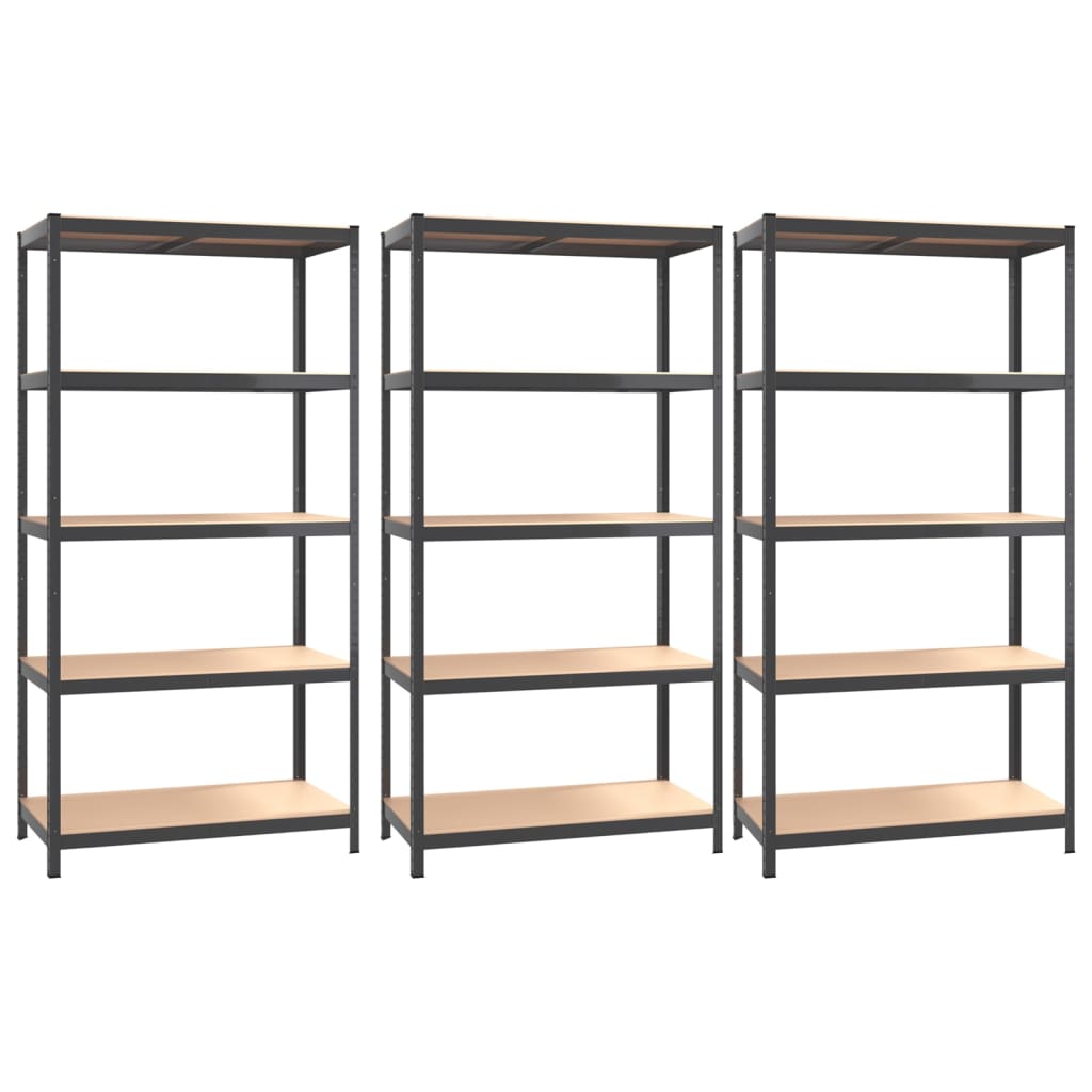 VidaXL Étagères de rangement 5 couches 3 pcs acier bois traité couleur anthracite