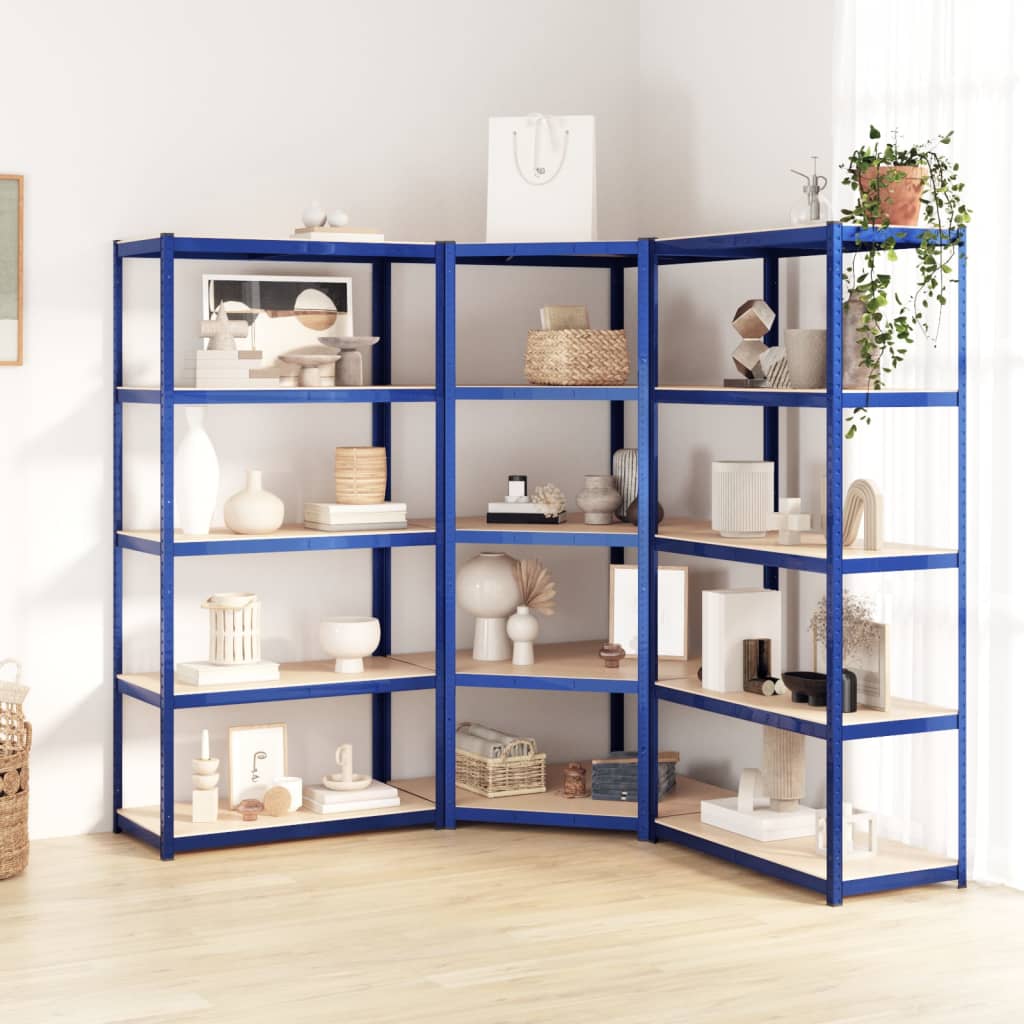 VidaXL Étagères de rangement 3 pcs 5 couches en acier et bois d'ingénierie bleu