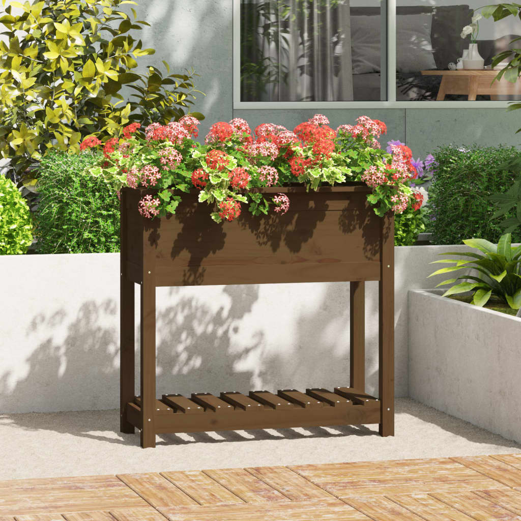 Vidaxx jardinière avec étagère 82,5x34,5x81 cm bois de pin brun miel