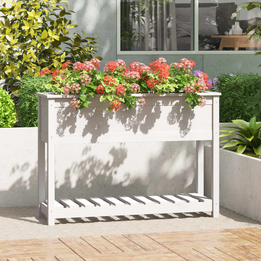 Vidaxx jardinière avec étagère 111,5x34,5x81 cm bois de pin massif blanc