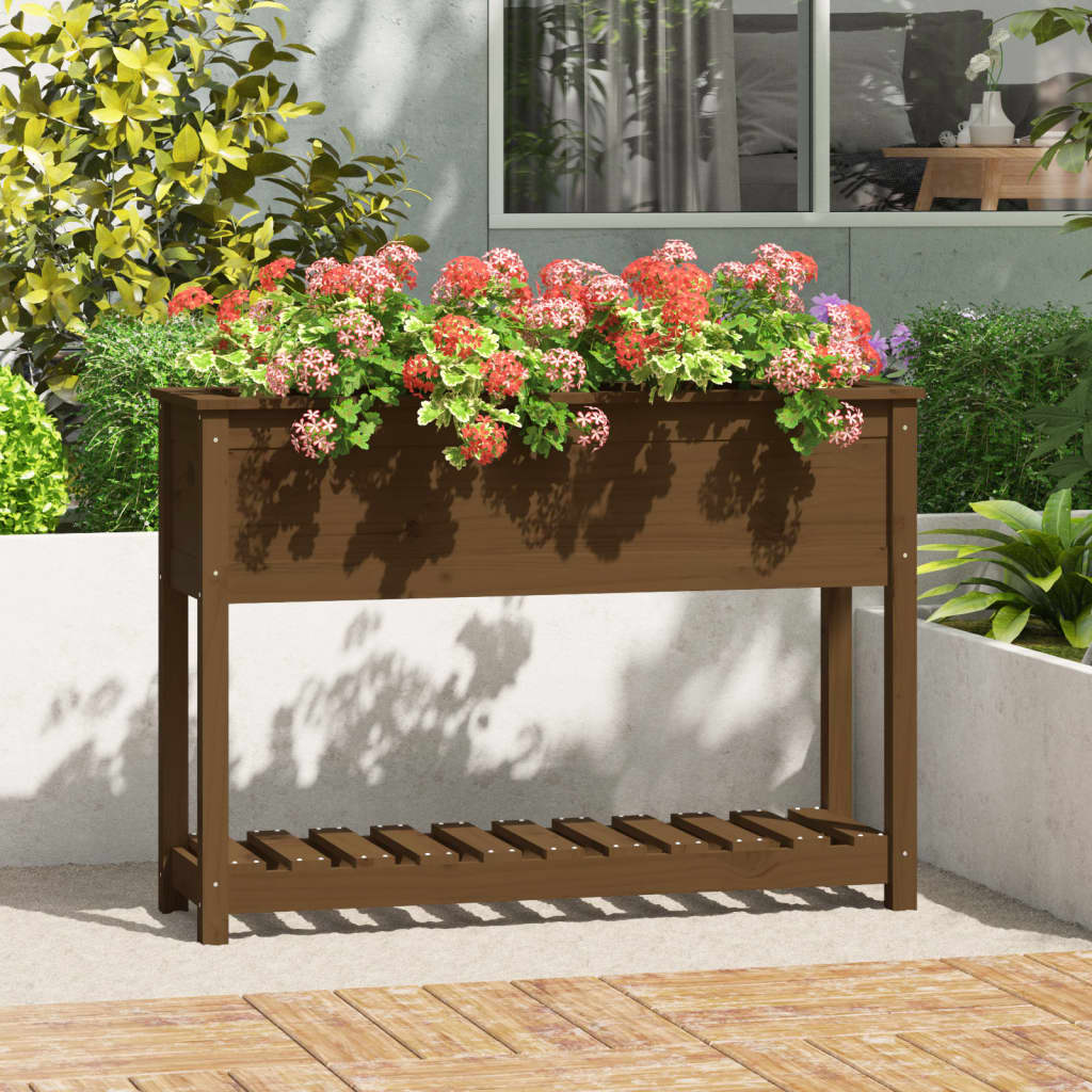 Vidaxx jardinière avec étagère 111,5x34,5x81 cm bois de pin brun miel