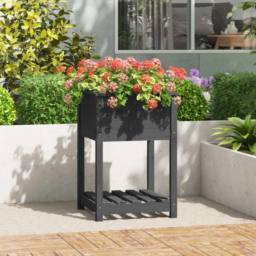 Vidaxx jardinière avec étagère 54x54x81 cm bois de pin massif gris