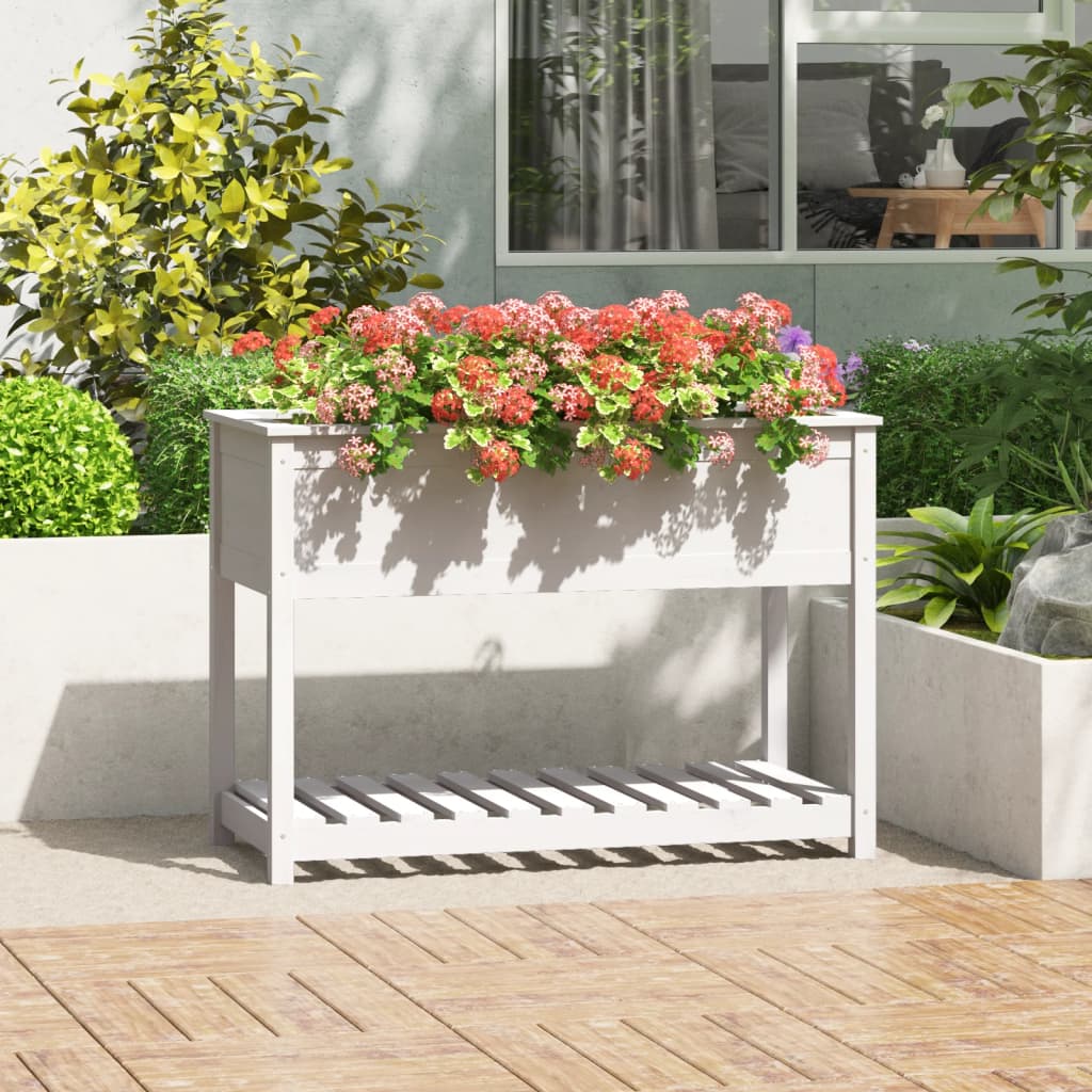 Vidaxx jardinière avec étagère 111,5x54x81 cm bois de pin massif blanc