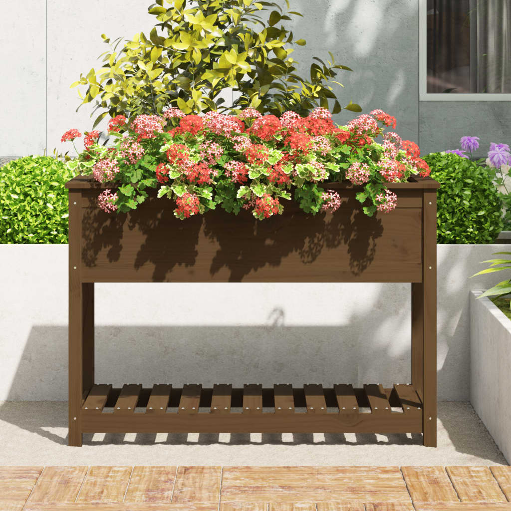 Vidaxx jardinière avec étagère 111,5x54x81 cm bois de pin brun miel