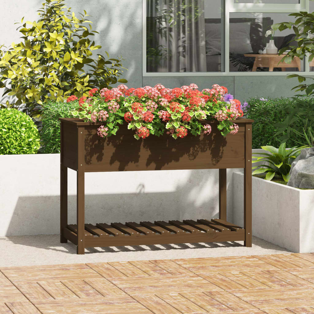 Vidaxx jardinière avec étagère 111,5x54x81 cm bois de pin brun miel