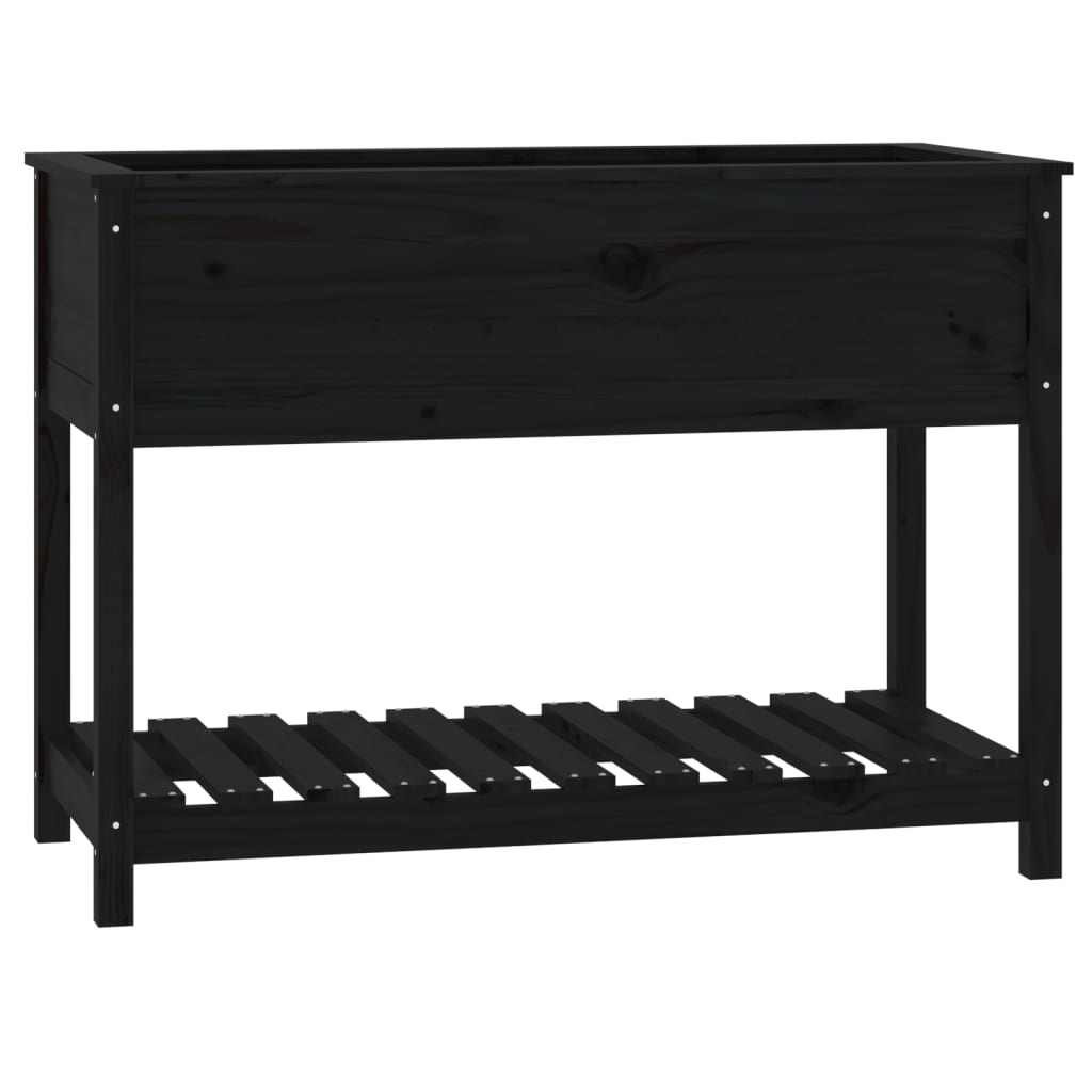 Vidaxx jardinière avec étagère 111,5x54x81 cm bois de pin massif noir