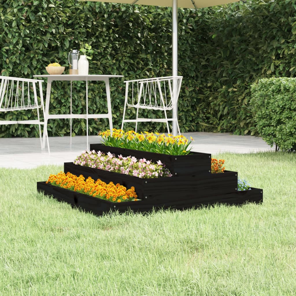 Vidaxx jardinière 80x80x27 cm bois de pin massif noir