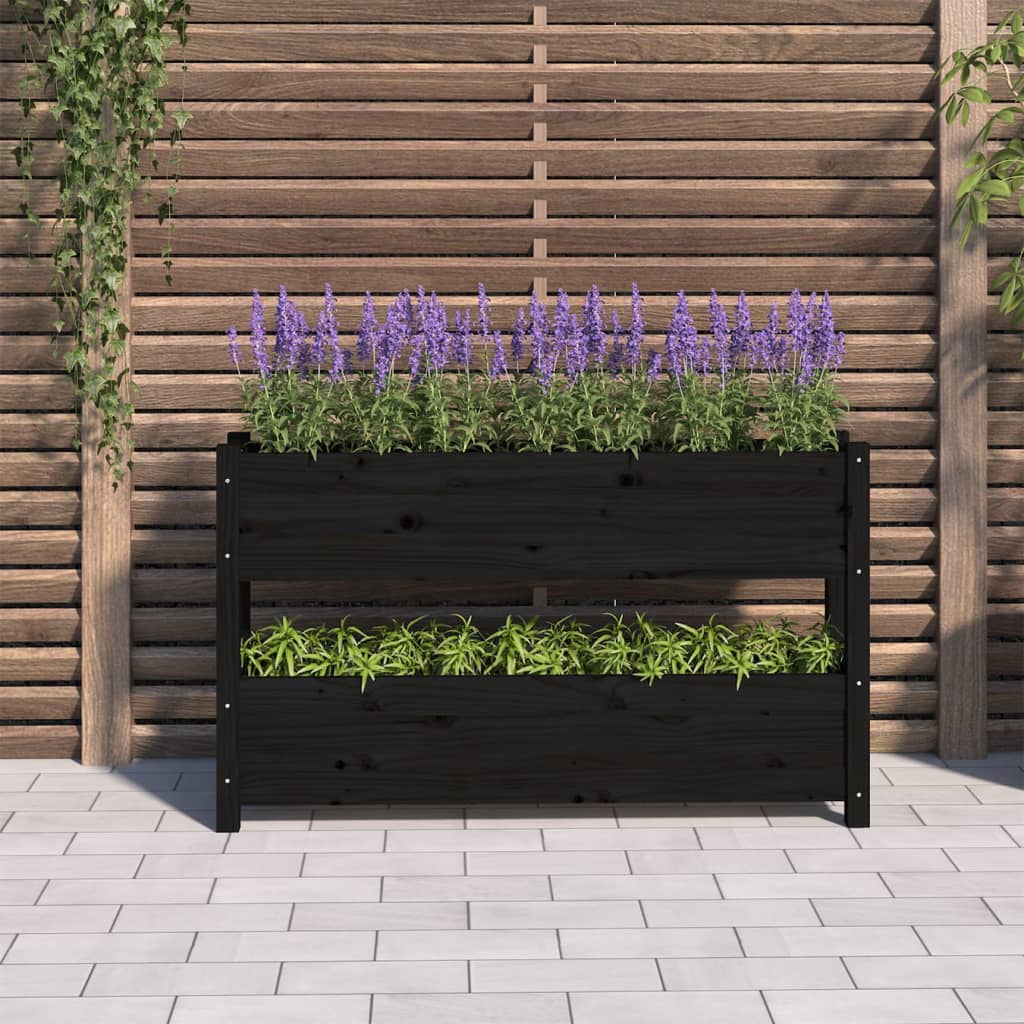VidaXL Jardinière 112x25x66 cm bois de pin massif noir
