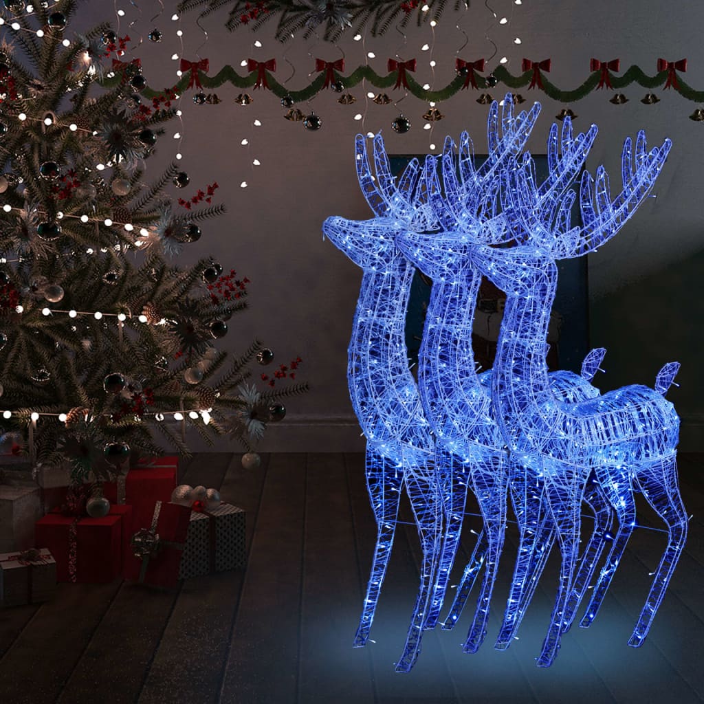 VidaXL décoration de Noël renne XXL 3 pcs 250 LED bleu 180 cm acrylique