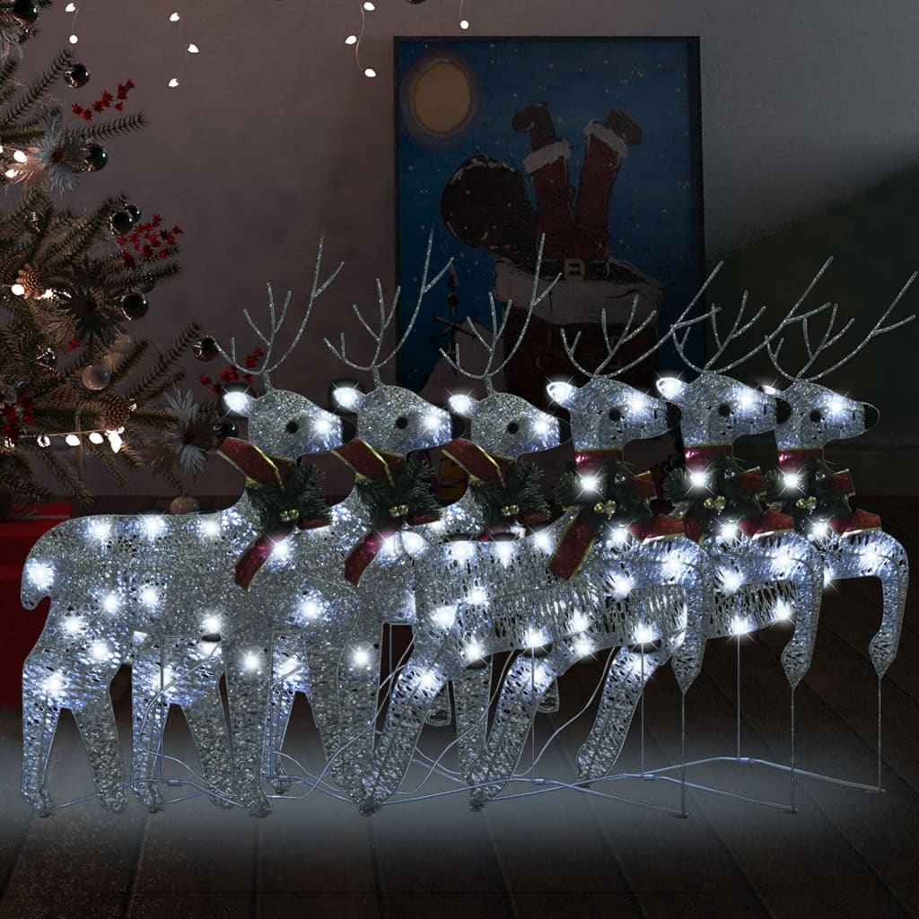 VidaXL Renne de Noël 6 pcs 120 LED argent
