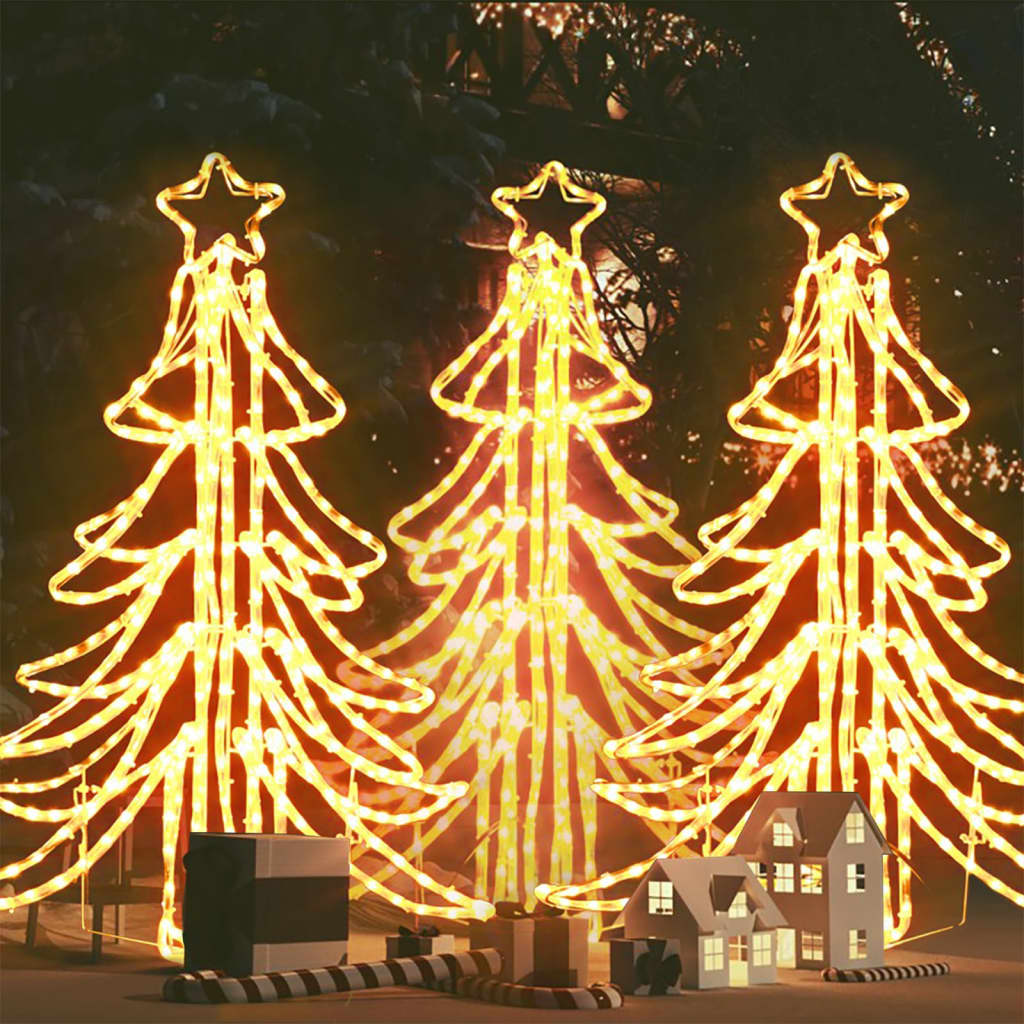 VidaXL Arbre à figurines de Noël 3 pcs pliable avec LED 87x87x93 cm blanc chaud