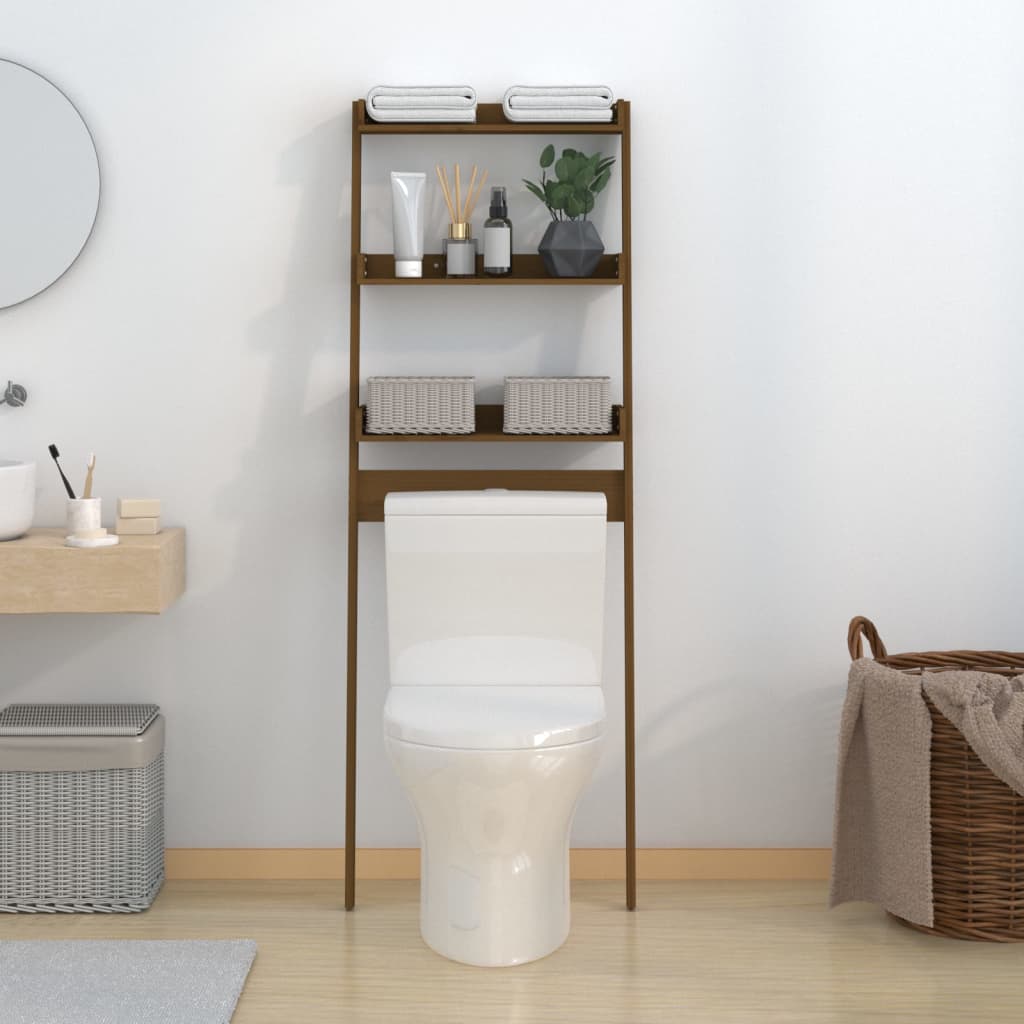 Rack de toilettes Vidaxl 63.5x32x179 cm Pine solide Miel marron