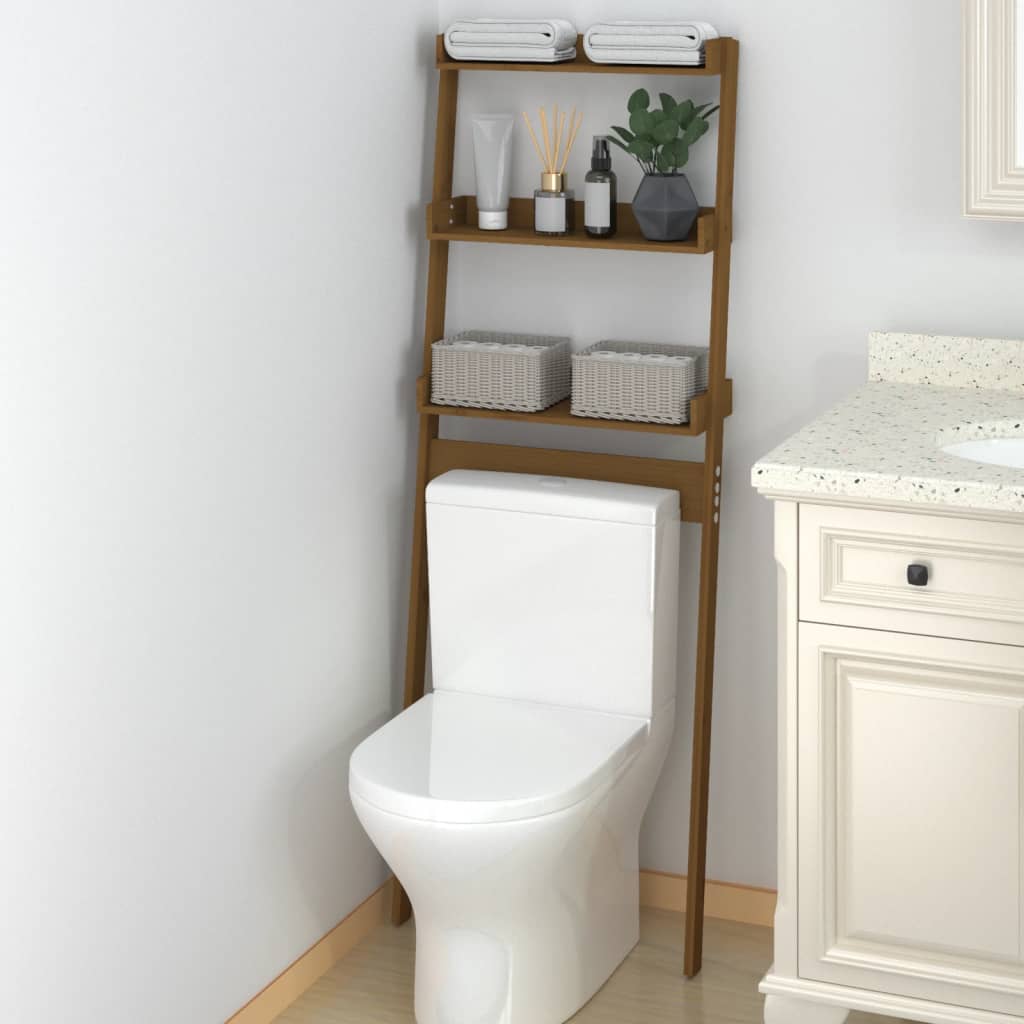 Rack de toilettes Vidaxl 63.5x32x179 cm Pine solide Miel marron
