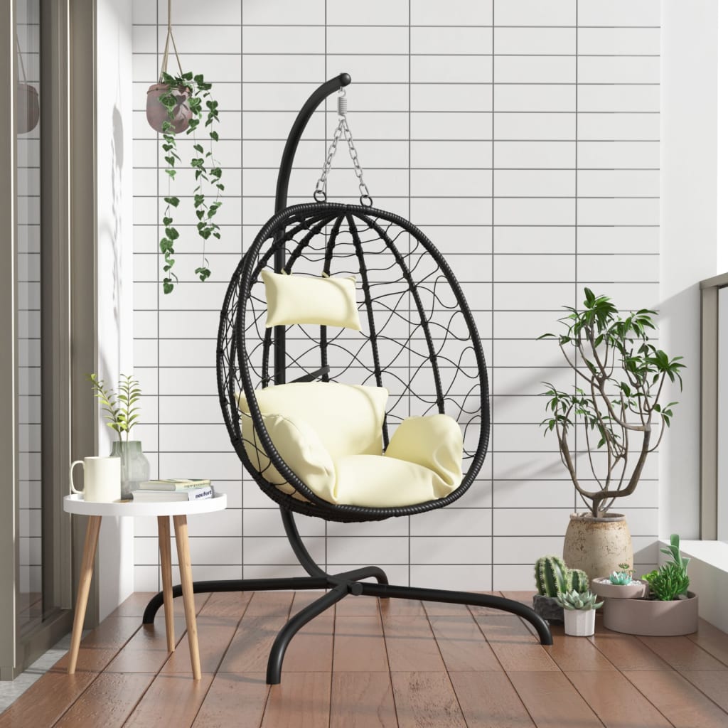 VidaXL fauteuil suspendu avec coussin poly rotin et acier blanc crème