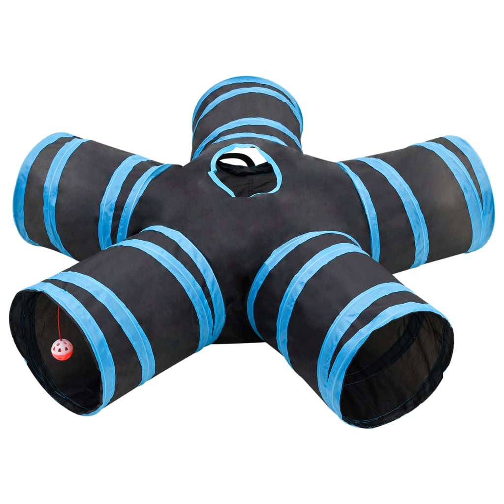 VidaXL Tunnel pour chat 5 plis 25 cm polyester noir et bleu