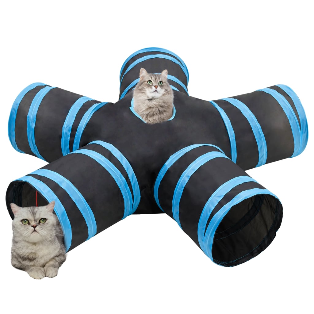 VidaXL Tunnel pour chat 5 plis 25 cm polyester noir et bleu