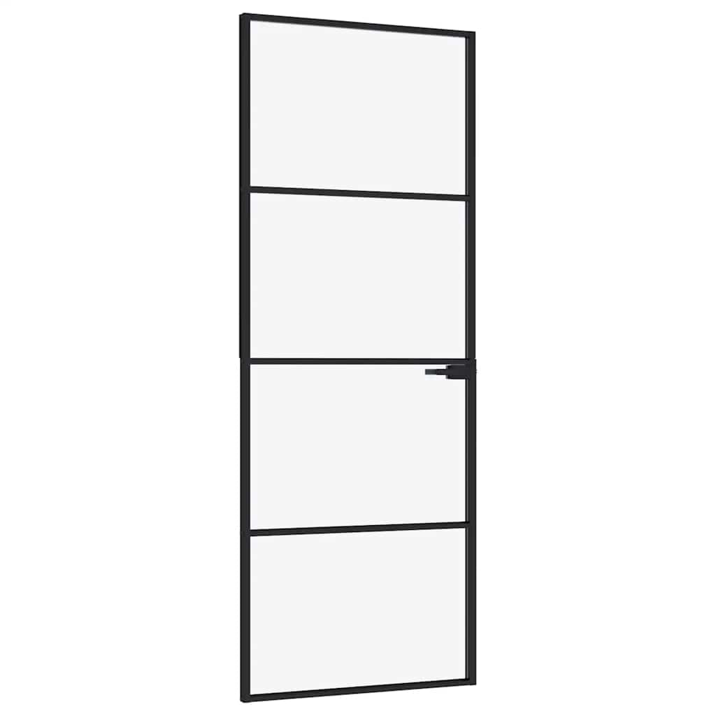 VidaXL Porte intérieure 76x201,5 cm verre trempé et aluminium étroit noir