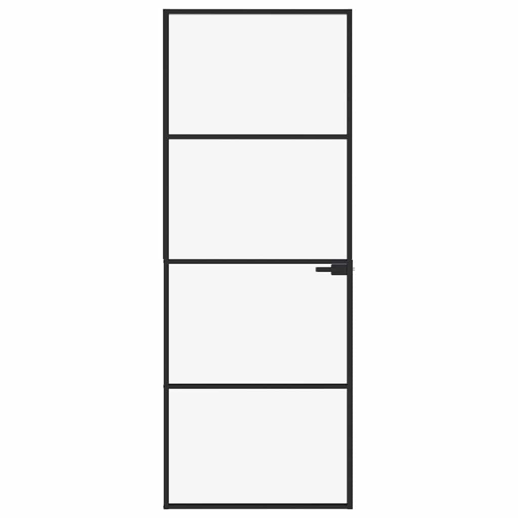 VidaXL Porte intérieure 76x201,5 cm verre trempé et aluminium étroit noir