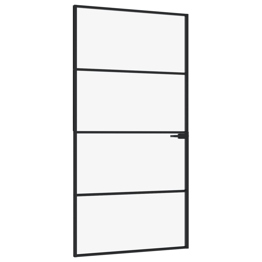 VidaXL Porte intérieure 102x201,5 cm verre trempé et aluminium étroit noir