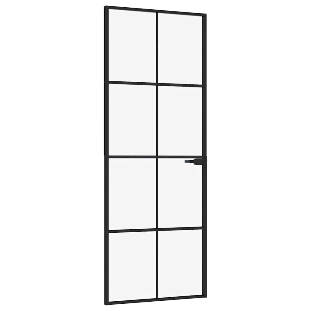 VidaXL Porte intérieure 76x201,5 cm verre trempé et aluminium étroit noir