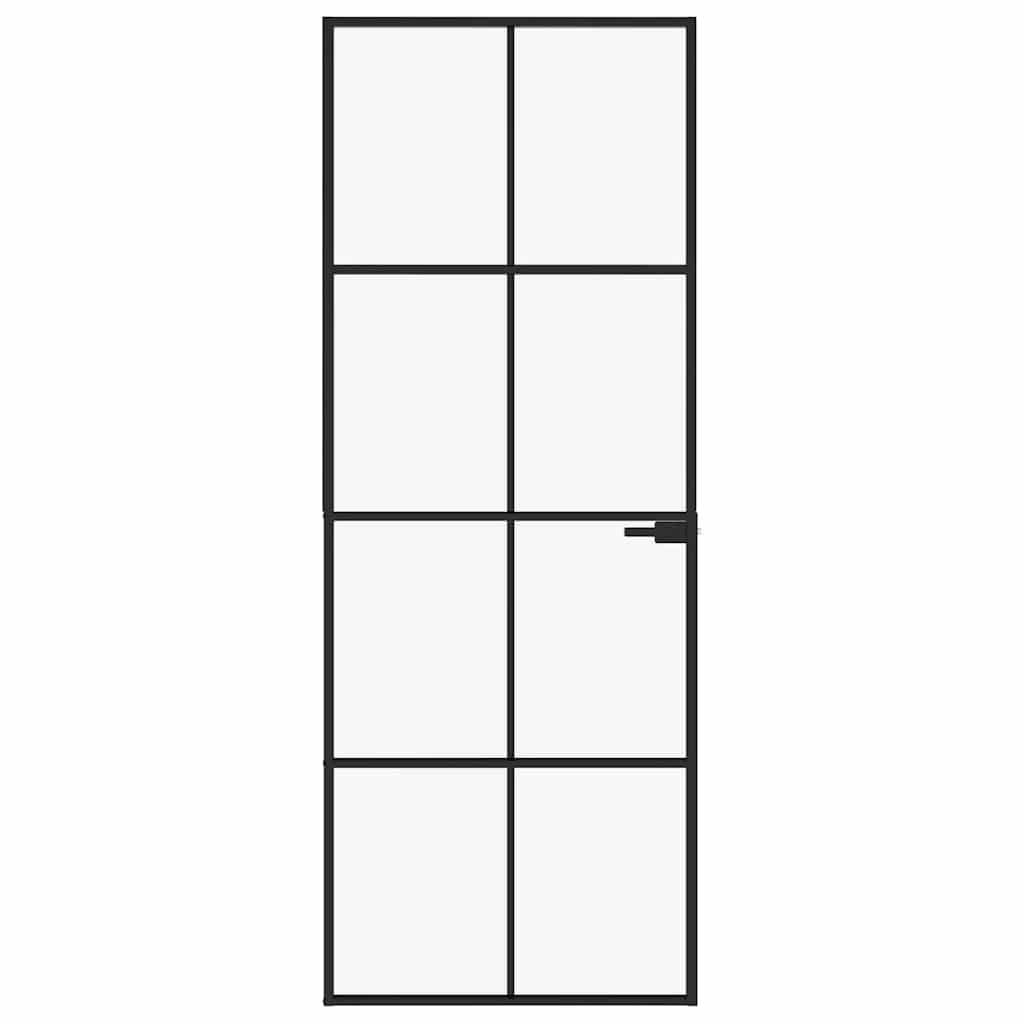 VidaXL Porte intérieure 76x201,5 cm verre trempé et aluminium étroit noir
