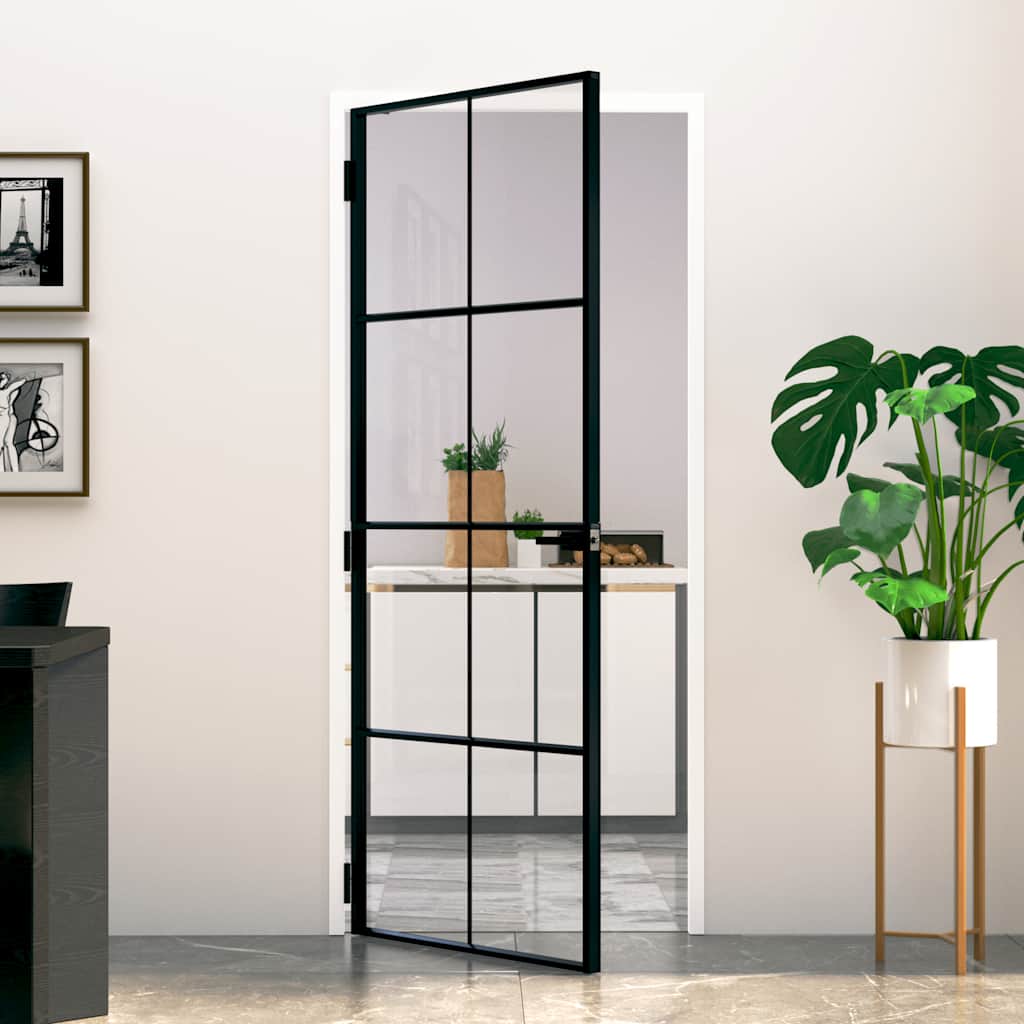 Vidaxx porte intérieure 83x201,5 cm verre trempé et aluminium étroit noir