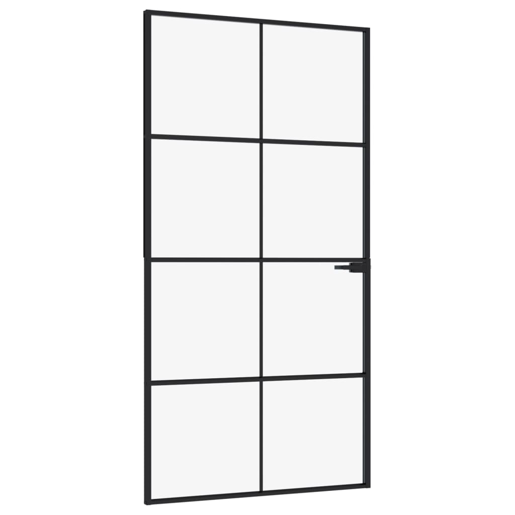 VidaXL Porte intérieure 102x201,5 cm verre trempé et aluminium étroit noir
