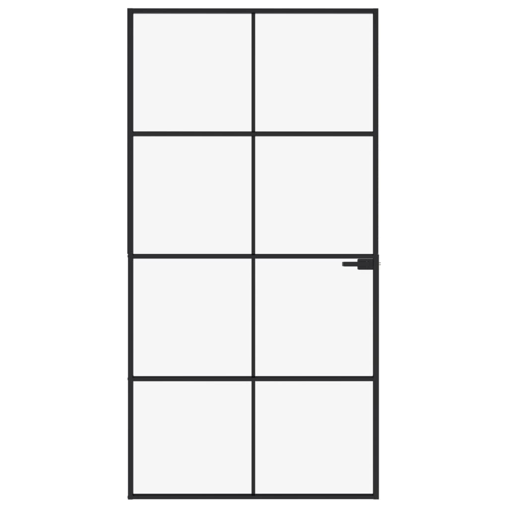 VidaXL Porte intérieure 102x201,5 cm verre trempé et aluminium étroit noir
