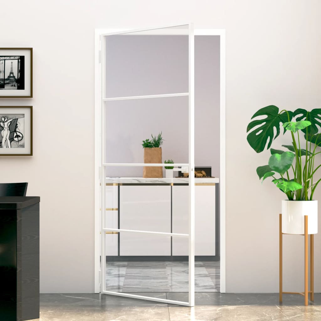 VidaXL Porte intérieure 93x201,5 cm verre trempé et aluminium étroit blanc