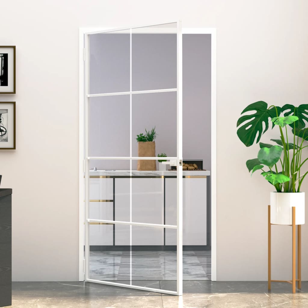VidaXL Porte intérieure 102x201,5 cm verre trempé et aluminium étroit blanc