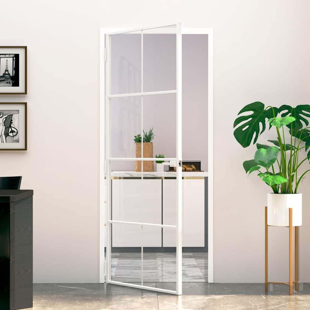 VidaXL Porte intérieure 83x201,5 cm verre trempé et aluminium étroit blanc