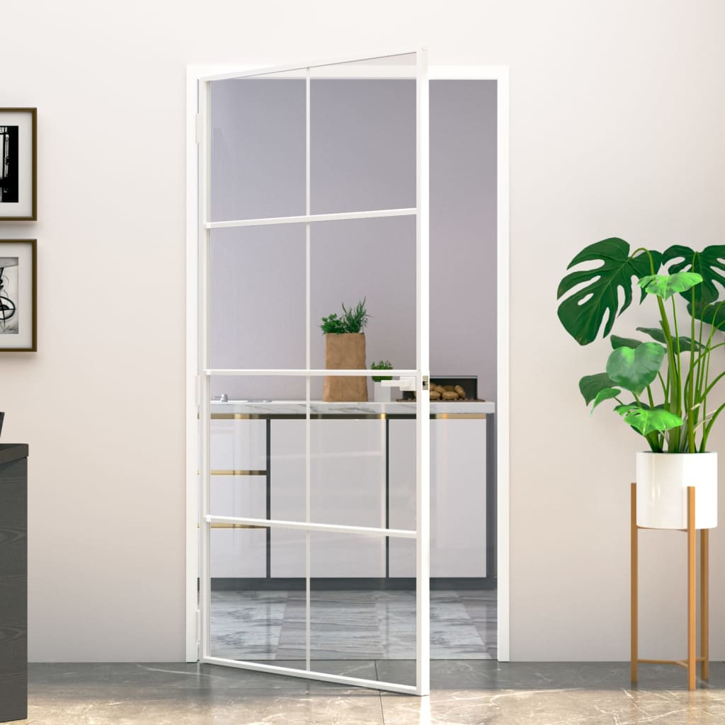 VidaXL Porte intérieure 102x201,5 cm verre trempé et aluminium étroit blanc