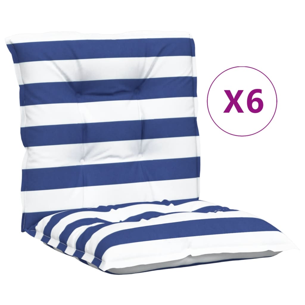 VidaXL Coussins de chaise 6 pcs dossier bas tissu rayé blanc et bleu