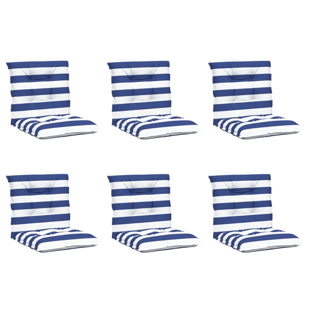 VidaXL Coussins de chaise 6 pcs dossier bas tissu rayé blanc et bleu