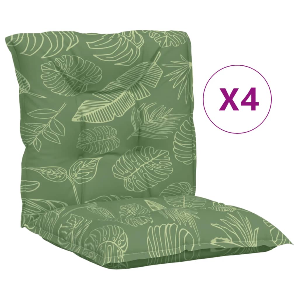 VidaXL coussins de chaise 4 pièces tissu à motif de feuilles à dossier bas