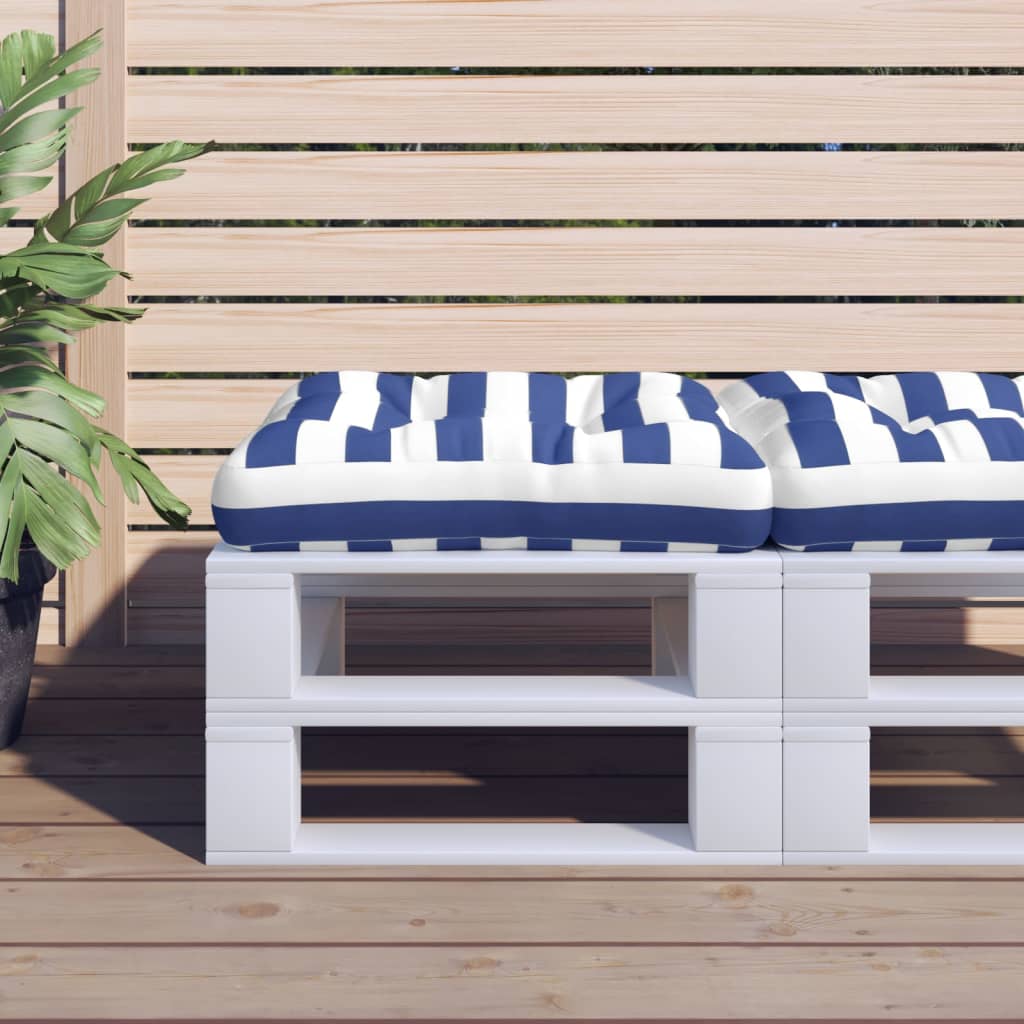 VidaXL coussin palette rayé 60x60x12 cm tissu bleu et blanc