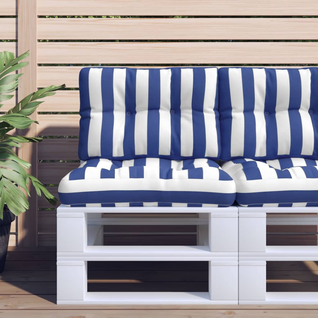 VidaXL coussin palette rayé 60x40x12 cm tissu bleu et blanc