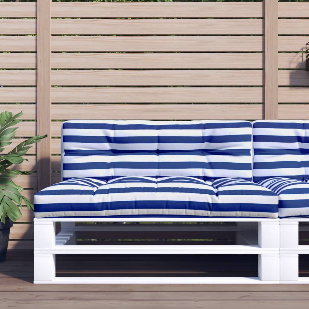 VidaXL coussin palette 120x40x12 cm tissu rayé bleu et blanc