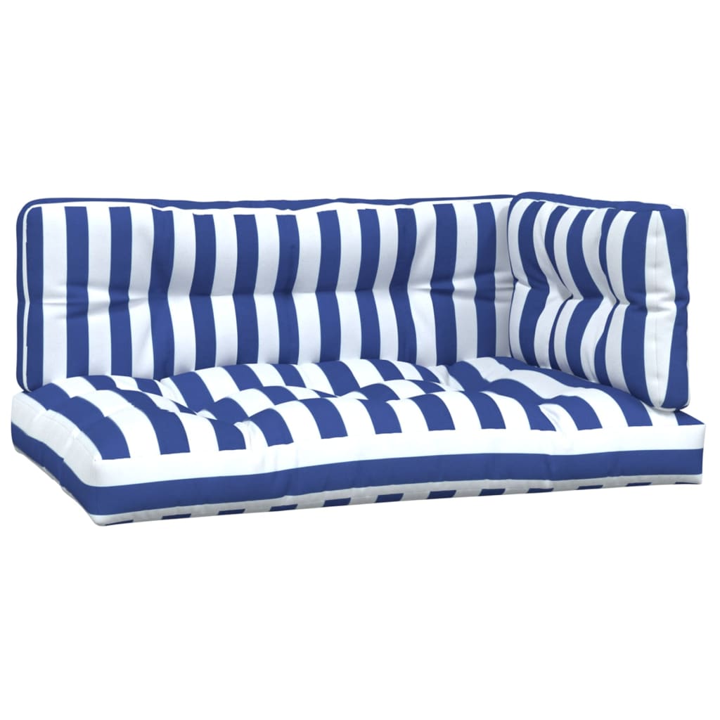VidaXL coussins de palette 3 pcs tissu rayé blanc et bleu