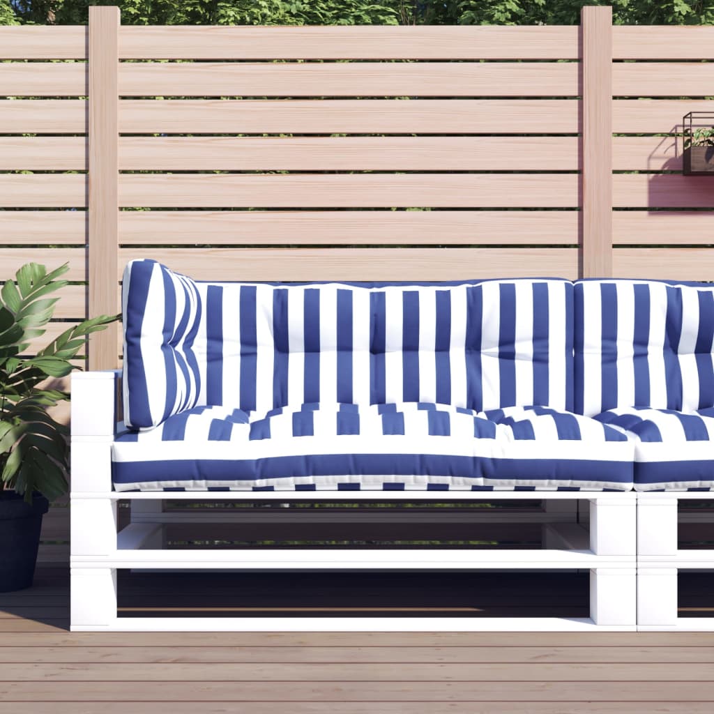 VidaXL coussins de palette 3 pcs tissu rayé blanc et bleu