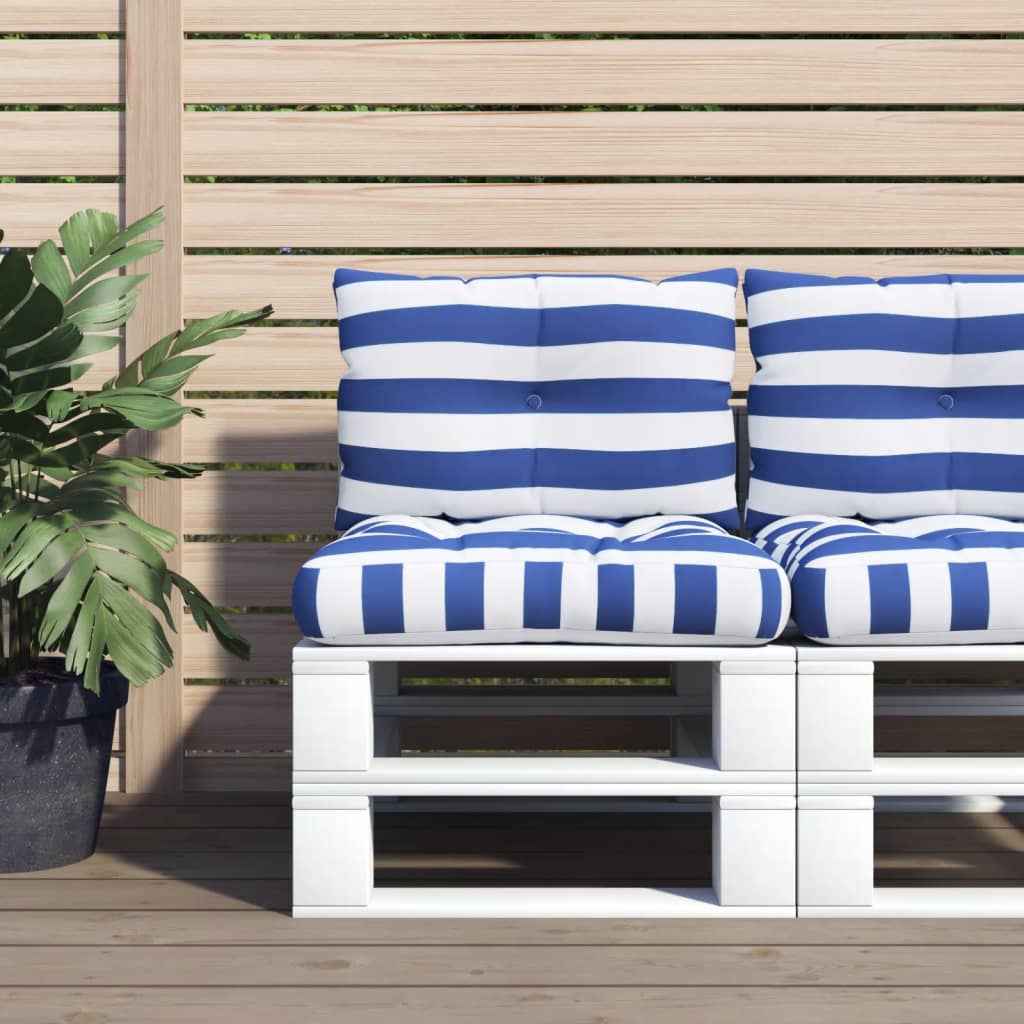VidaXL coussins de palette 2 pcs tissu oxford rayé blanc et bleu