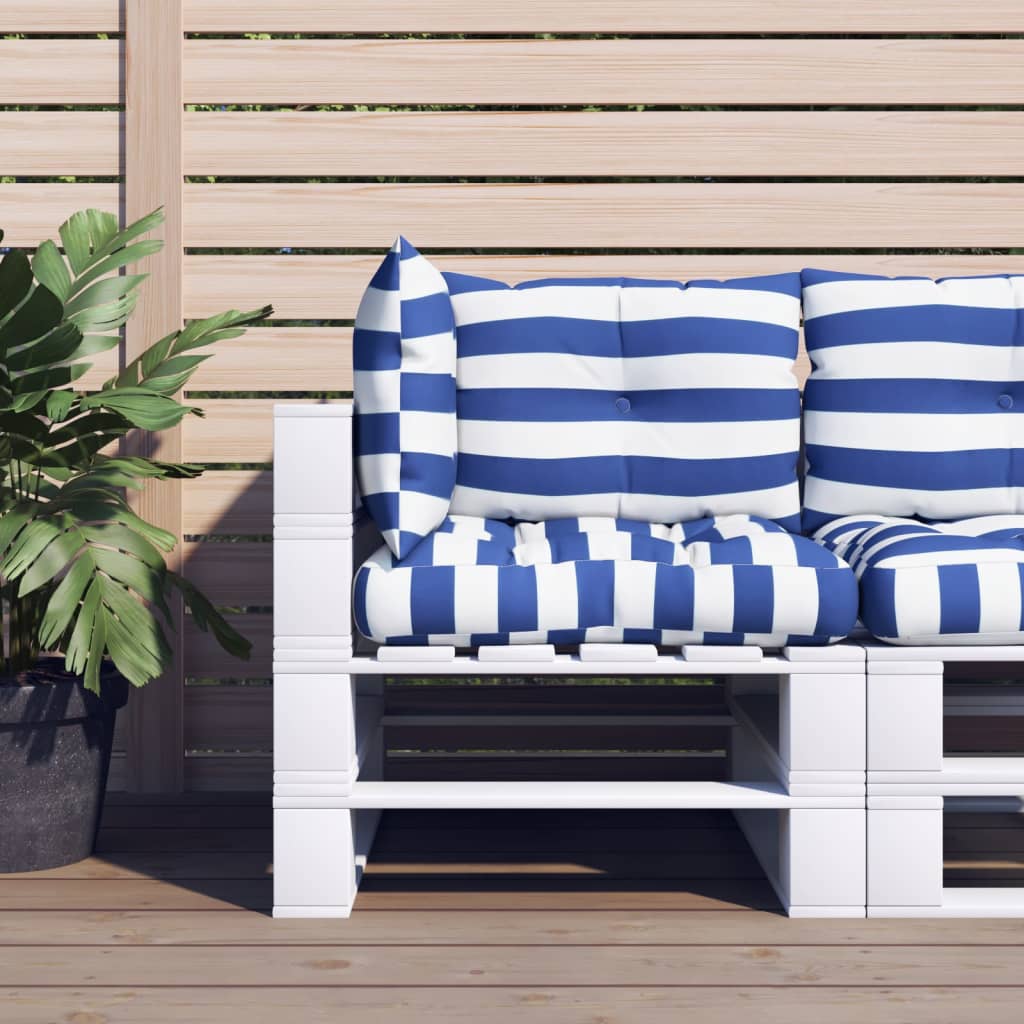 VidaXL coussins de palette 3 pcs tissu oxford rayé blanc et bleu
