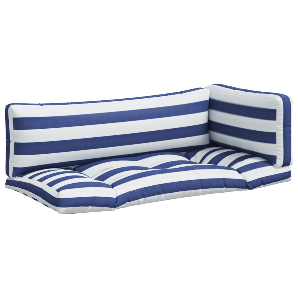 VidaXL coussins de palette 3 pcs tissu oxford rayé blanc et bleu