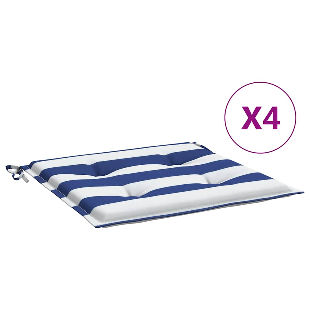 VidaXL coussins de chaise de jardin 4 rayures 40x40x4 cm tissu blanc et bleu