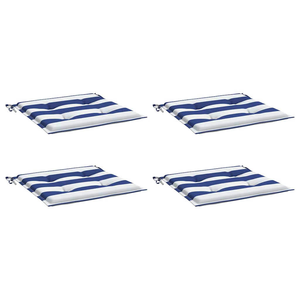 VidaXL coussins de chaise de jardin 4 rayures 40x40x4 cm tissu blanc et bleu