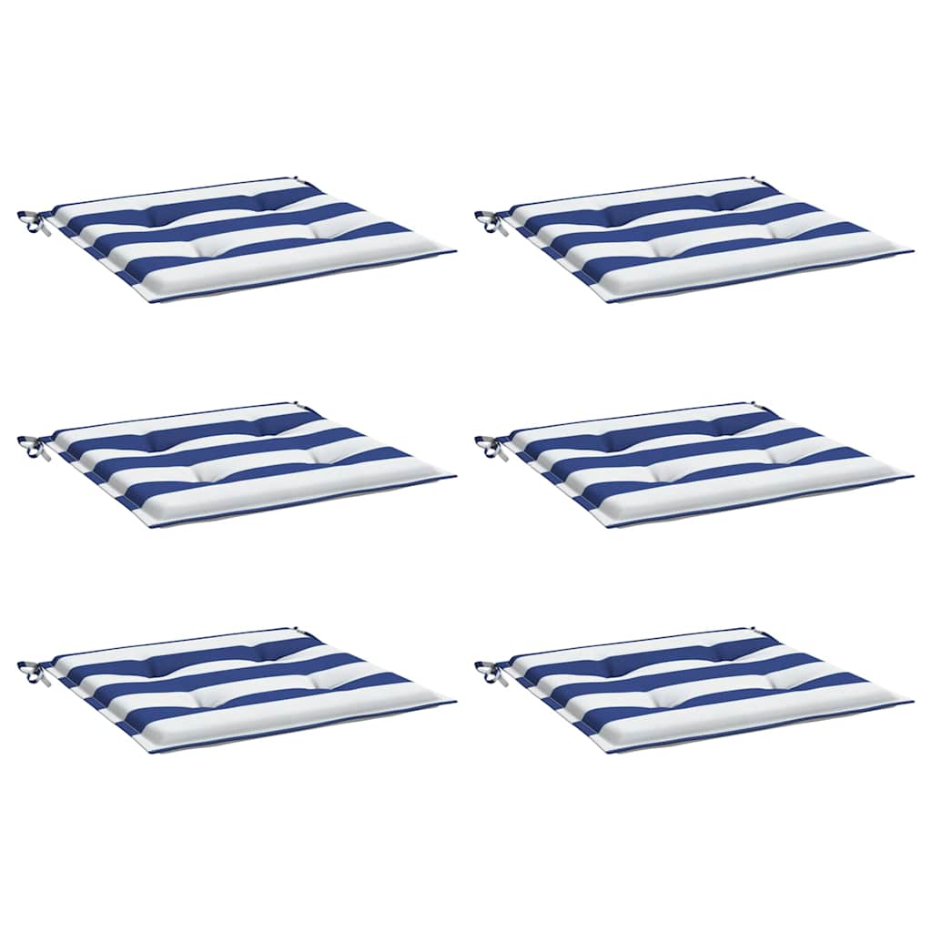 VidaXL coussins de chaise de jardin 6 pcs rayé 40x40x4 cm tissu blanc et bleu