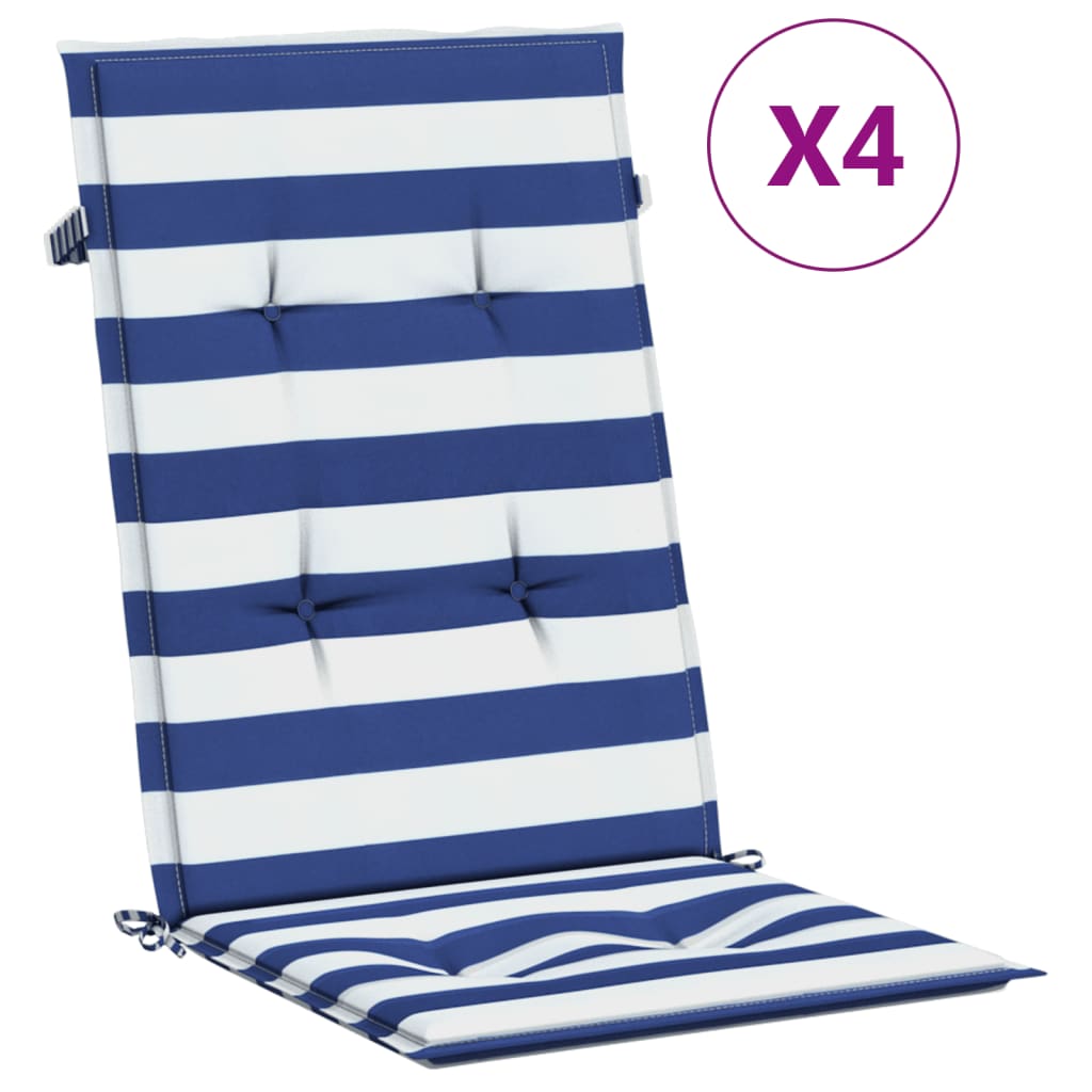 VidaXL coussins de chaise 4 pcs tissu à dossier haut rayé blanc et bleu