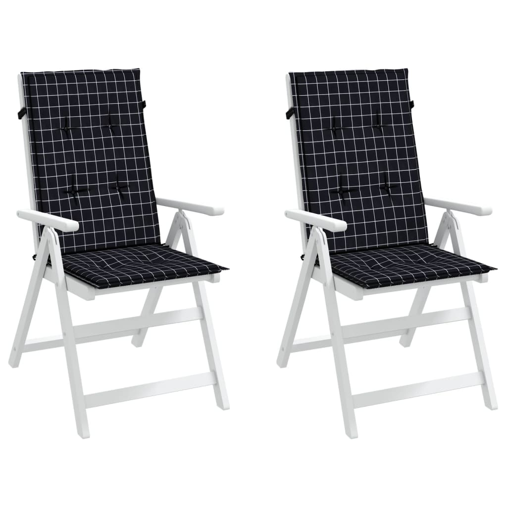 VidaXL coussins de chaise 2 pcs dossier haut motif losange tissu noir