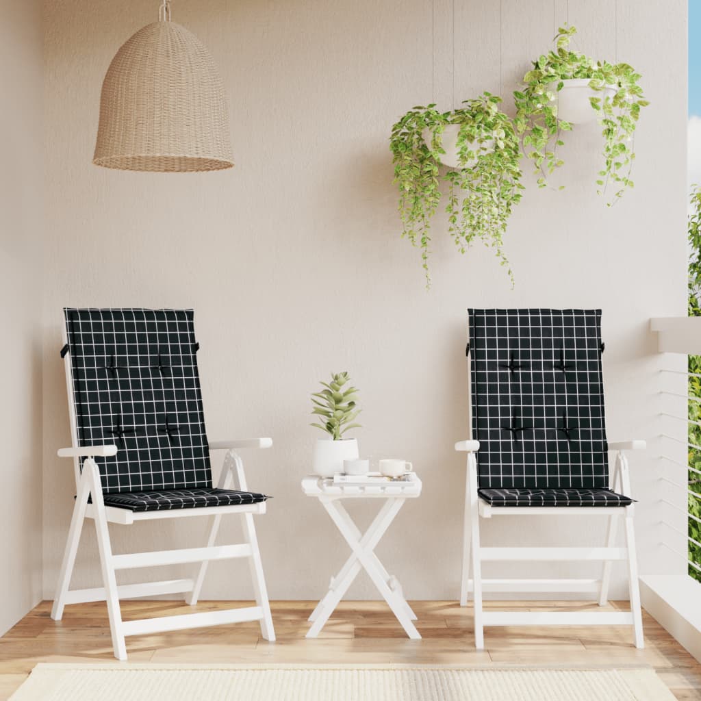 VidaXL coussins de chaise 2 pcs dossier haut motif losange tissu noir